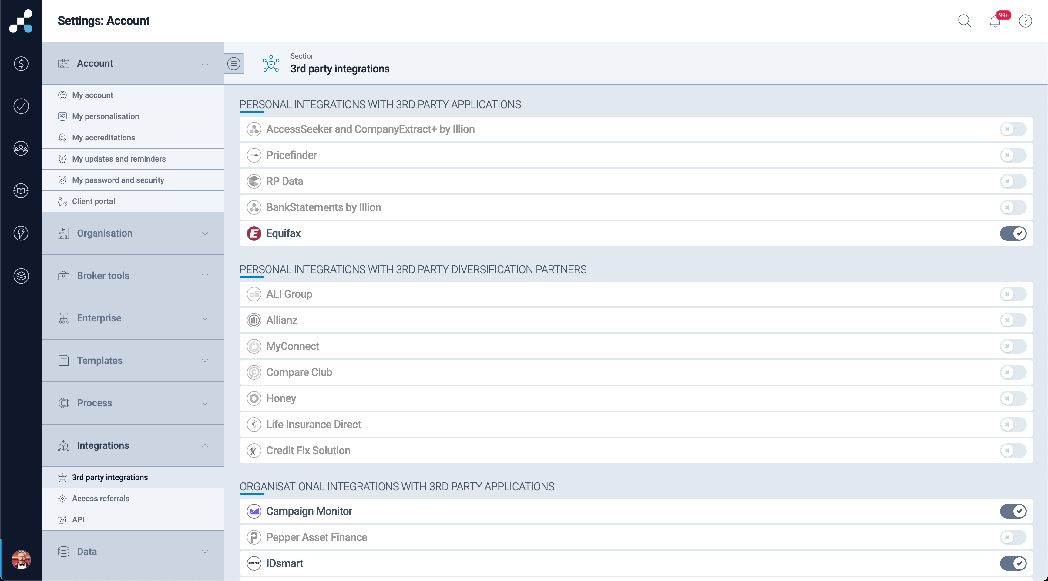Salestrekker CRM settings > integration